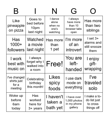 Icebreaker Bingo Card