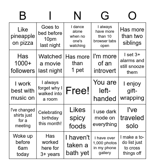 Icebreaker Bingo Card