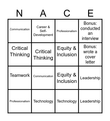 Resume Building BINGO Card