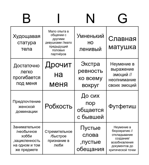 Типичный мэн Bingo Card
