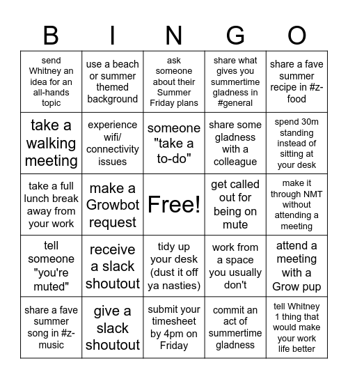 Summertime Gladness Bingo 😎 Bingo Card