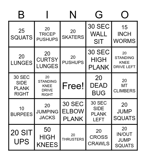 TEEN FIT BINGO Card