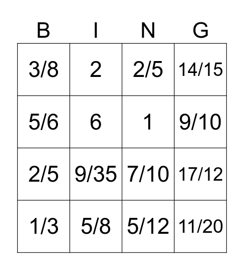 Mathe Bingo Card