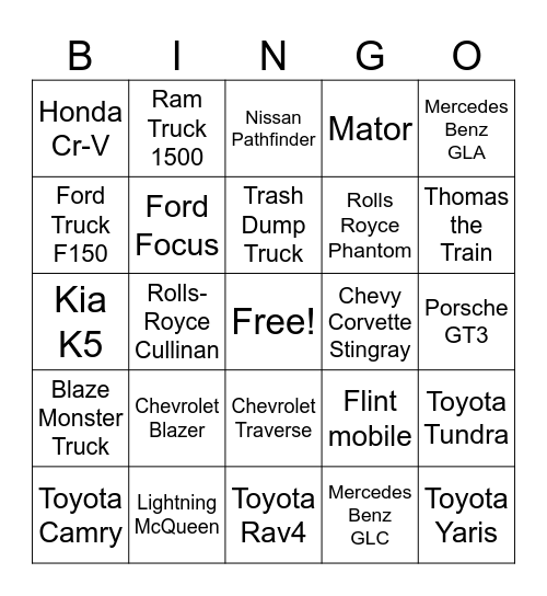 Model Match Bingo Card