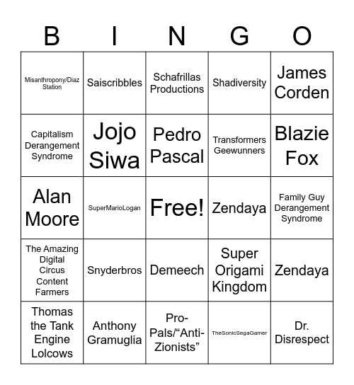 Lolcow Bingo Card