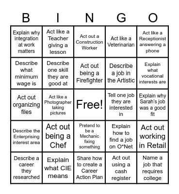 Career Bingo Card