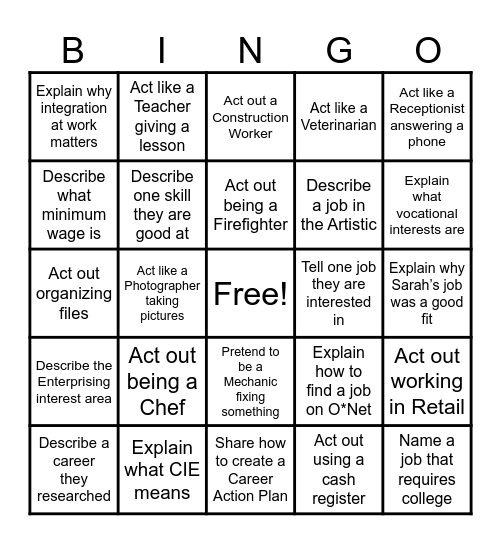 Career Bingo Card