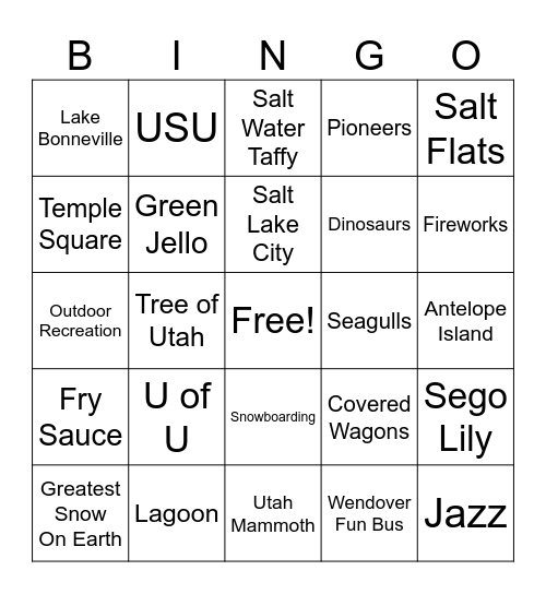 This Is The Place Bingo Card