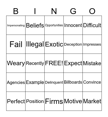 Mid Term Review Bingo Card