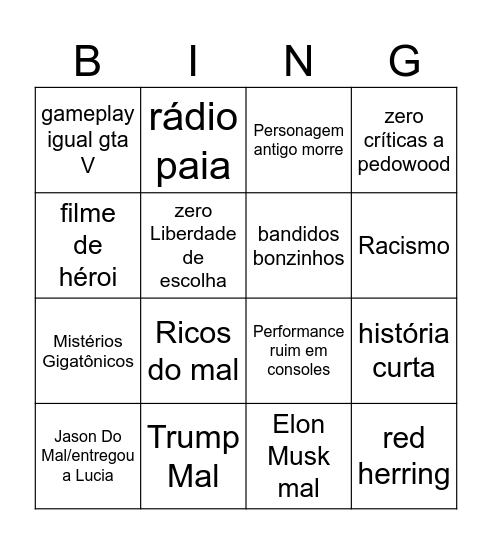 Bingo GTA 6 Bingo Card