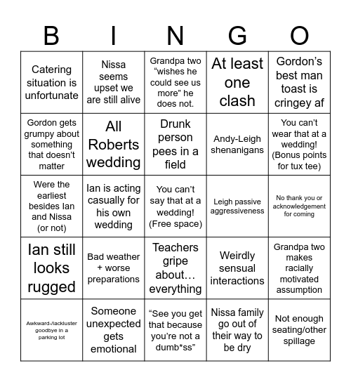 Weddings bingo! Bingo Card
