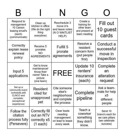 Leasing BINGO Card