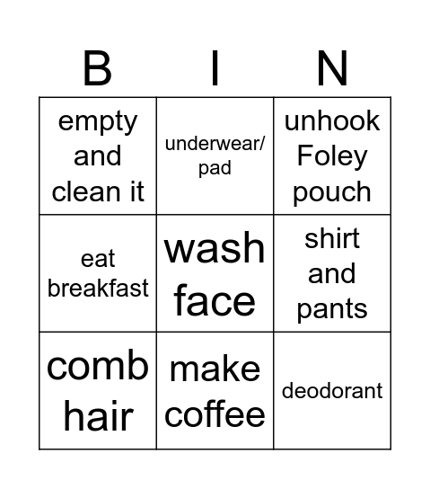 tomorrow morning Bingo Card