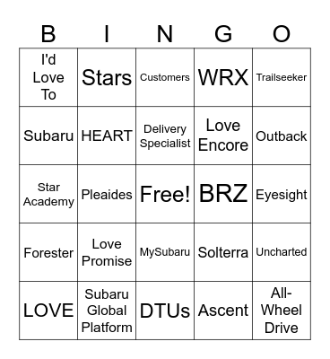 Star Academy Bingo Card