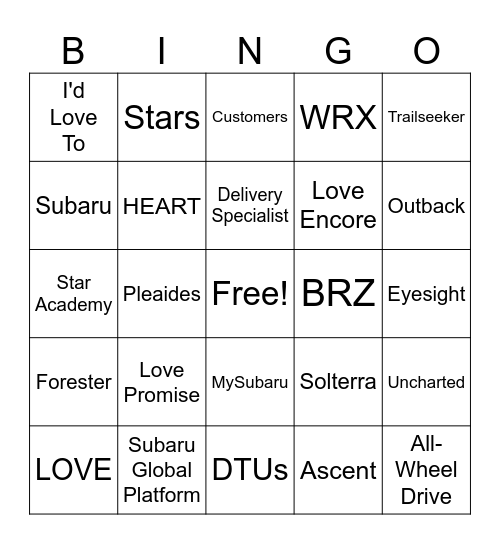 Star Academy Bingo Card