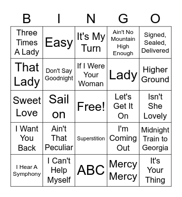 Motown Songs Bingo Card