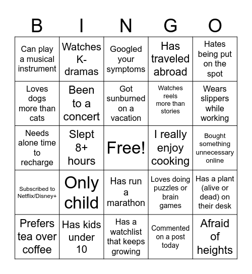 Icebreaker Bingo Card