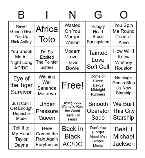 Simmons Road Trip Bingo Card
