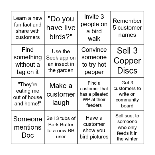 WBU Bingo Card