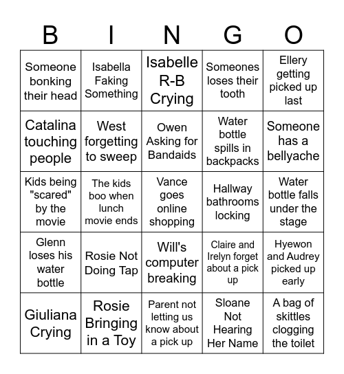 Summer Acting Camp Bingo Card Bingo Card