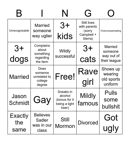 ERHS reunion Bingo Card