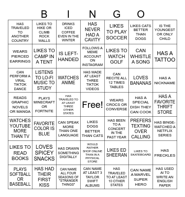 Get to Know You Bingo Card