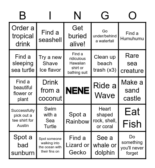 You Can Find Me in Hawaii Bingo Card
