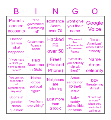 Call Center Bingo Card