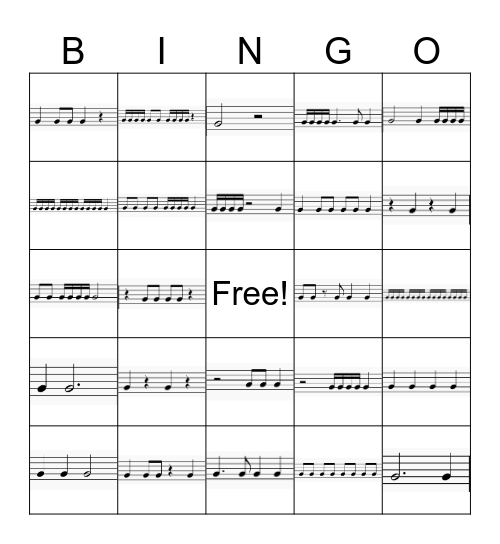 Rhythm Bingo Card