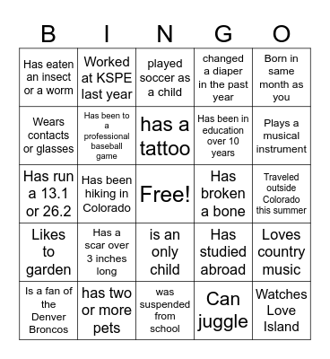 KSPE Human Bingo Card