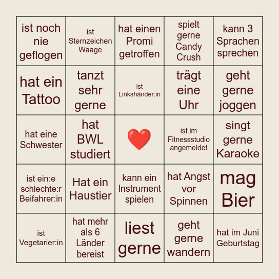 Finde den Gast Bingo Card