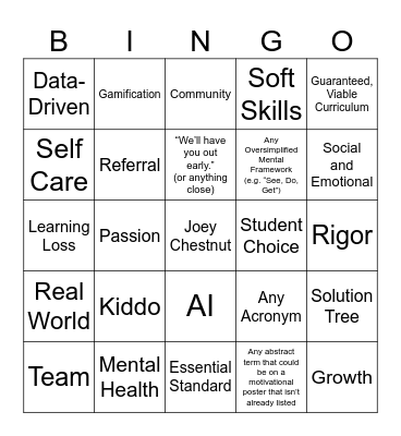 Back to School Bingo Card