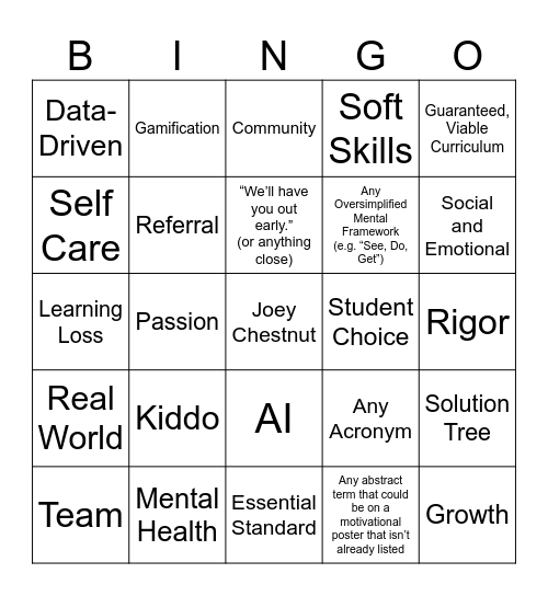 Back to School Bingo Card