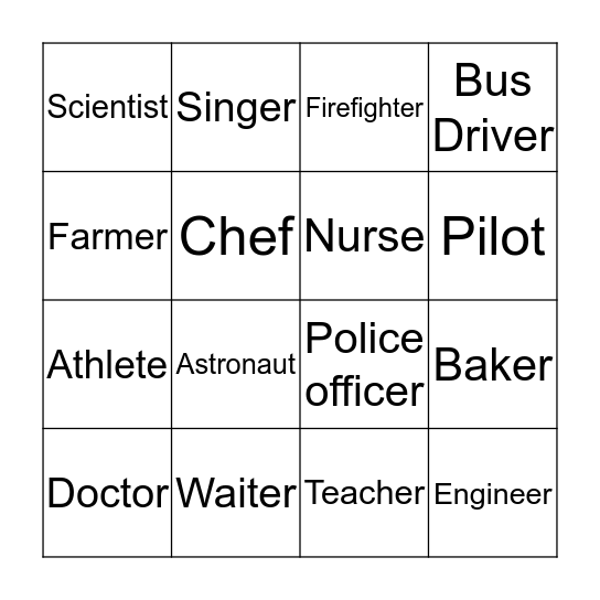 Occupation Bingo! Bingo Card