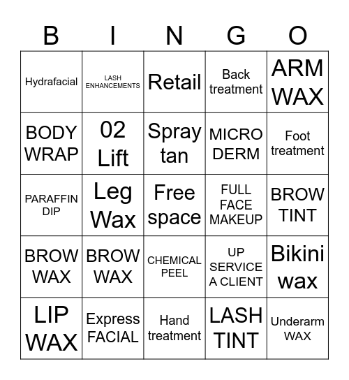 ESTHETICS Bingo Card
