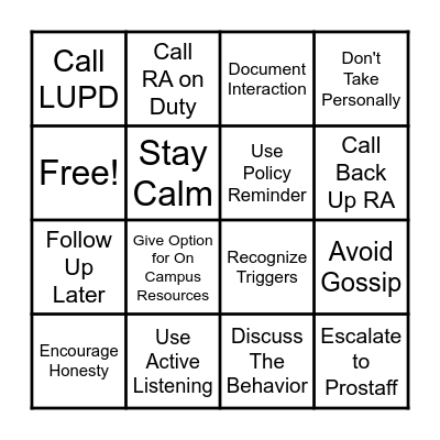 Confrontation Bingo Card