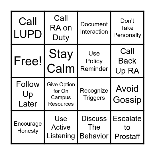 Confrontation Bingo Card