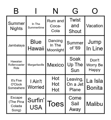 Vacation Bingo Card