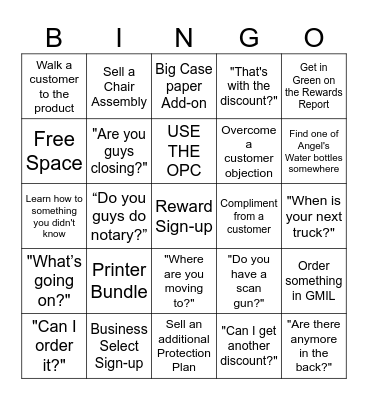 Things Customer's Say Bingo Card