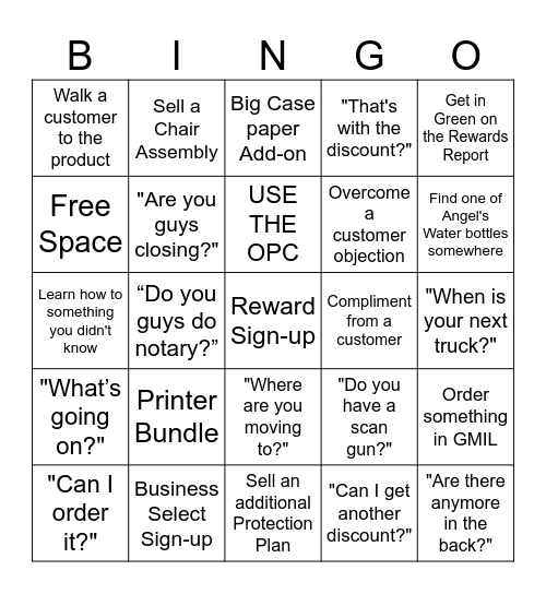 Things Customer's Say Bingo Card