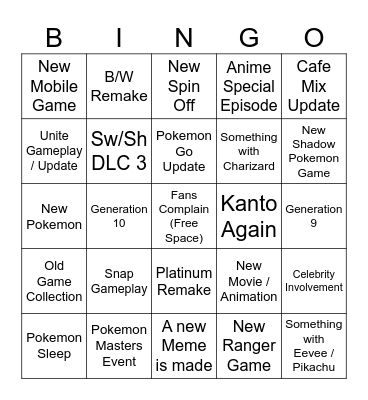 Pokemon Presents Bingo Card
