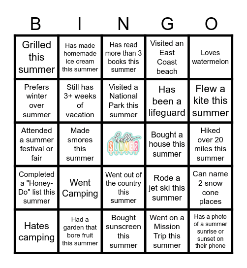 Summer Smarts Showdown Bingo Card
