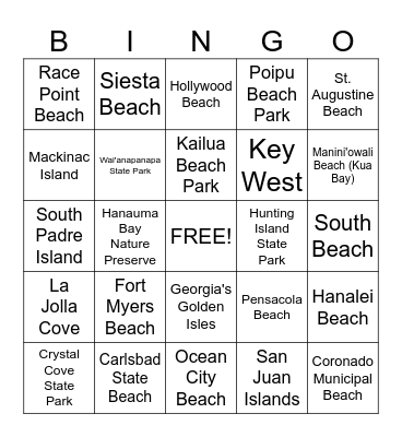 Best Beaches & Islands - USA Bingo Card