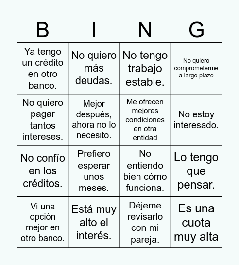 Objeciones de clientes Bingo Card
