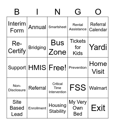 Stable Homes Stable Schools Bingo Card