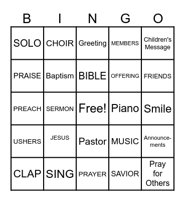 CHURCH Bingo Card