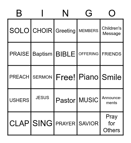 CHURCH Bingo Card