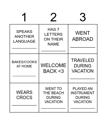 WELCOME BACK GUYS! Bingo Card
