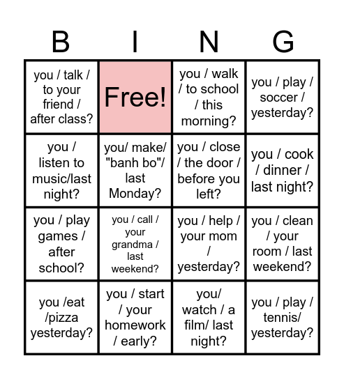 PAST SIMPLE Bingo Card