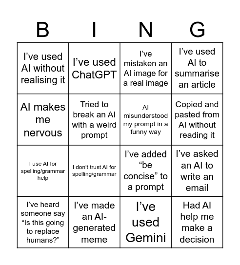 AI Bingo! Bingo Card